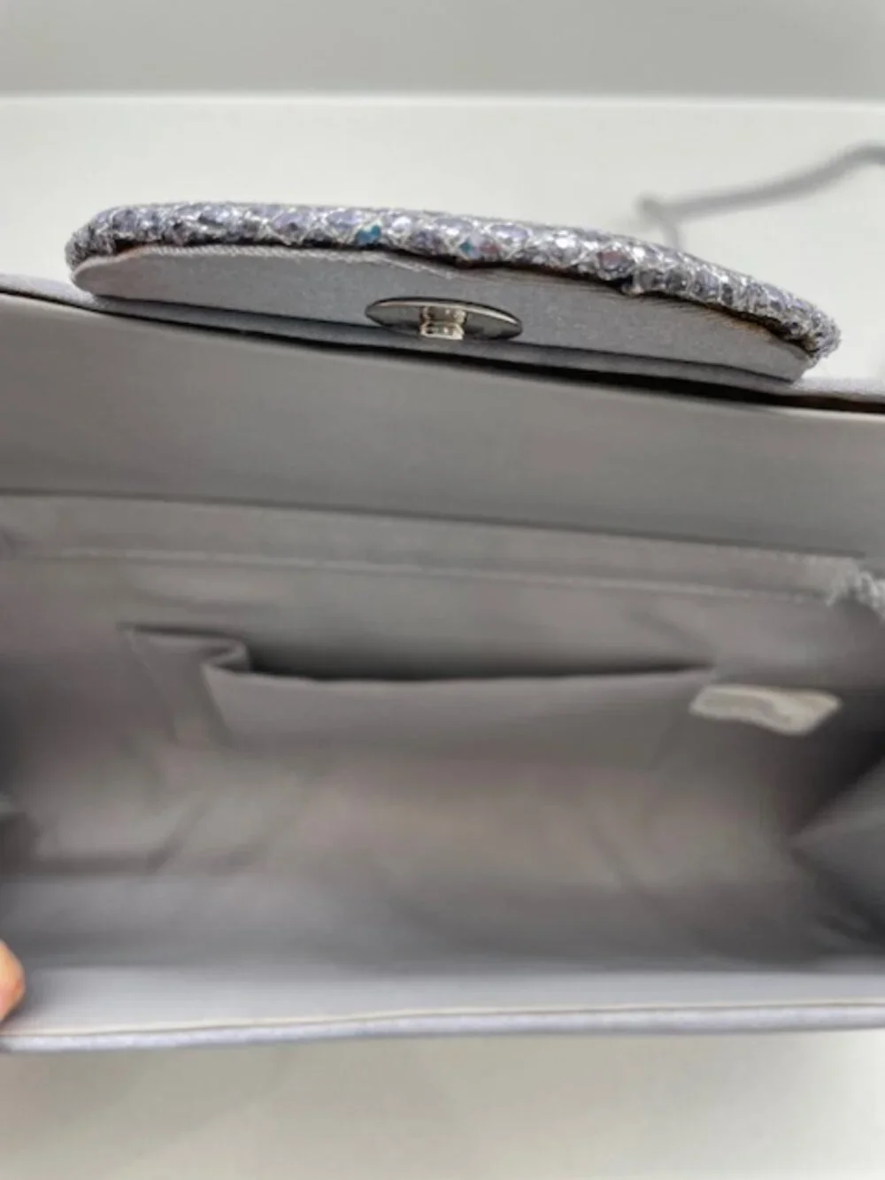 Silver/Grey Satin Evening Clutch/Bag